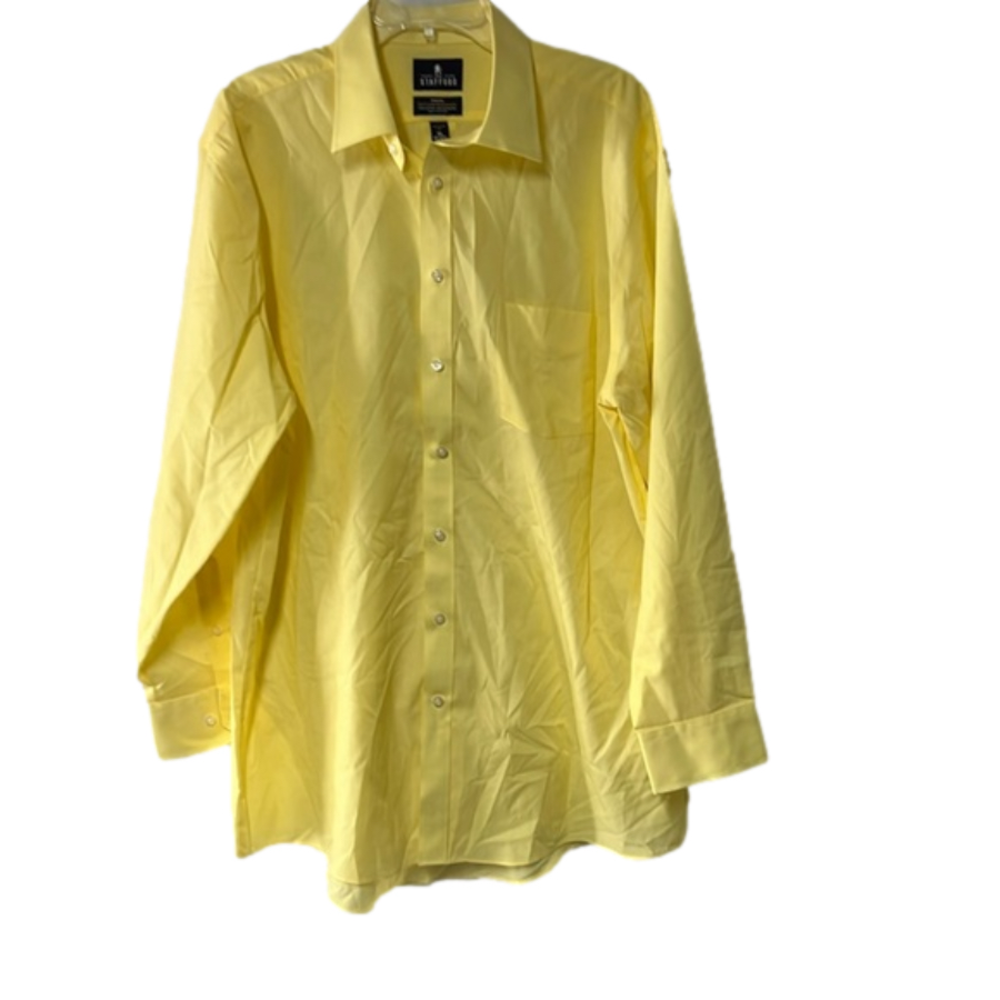 Men’s Stafford Dress Shirt yellow like new travel easy broadcloth XL 17-17.5